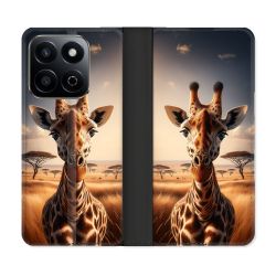 Housse cuir portefeuille Pour Honor 200 Smart 5G Animal Girafe Savane