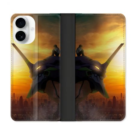 Housse cuir portefeuille Pour Iphone 17 Manga Evangelion