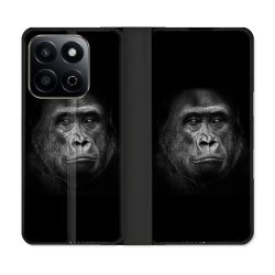 Housse cuir portefeuille Pour Honor 200 Smart 5G Animal Gorille Noir
