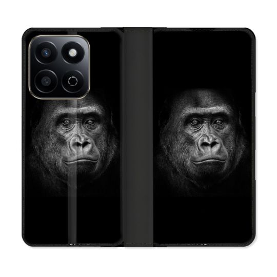 Housse cuir portefeuille Pour Honor 200 Smart 5G Animal Gorille Noir