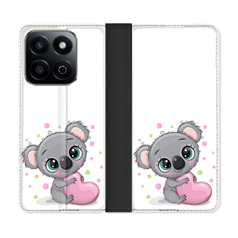 Housse cuir portefeuille Pour Honor 200 Smart 5G Animal Koala Cœur