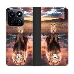 Housse cuir portefeuille Pour Honor 200 Smart 5G Animal Lion Reflet