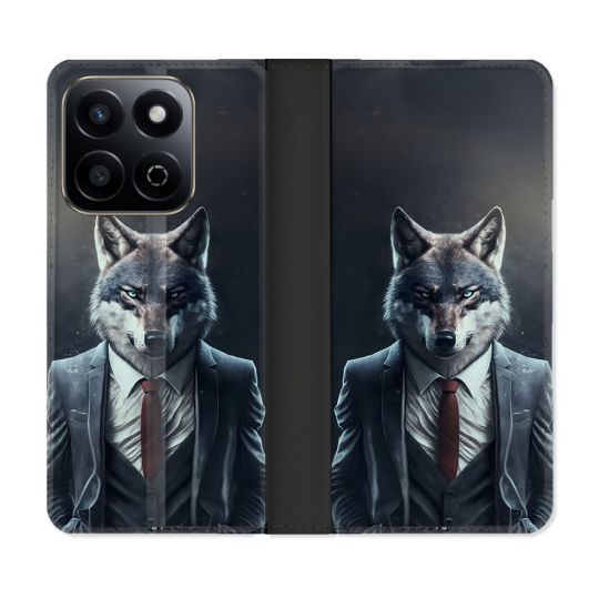 Housse cuir portefeuille Pour Honor 200 Smart 5G Animal Loup Business