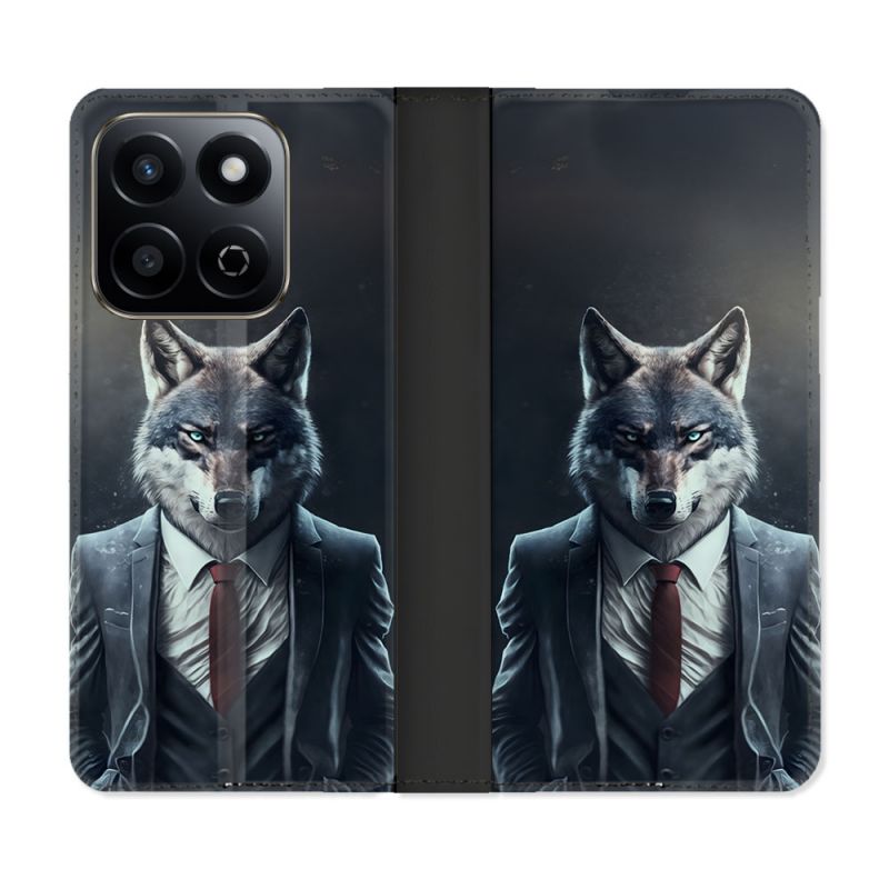 Housse cuir portefeuille Pour Honor 200 Smart 5G Animal Loup Business