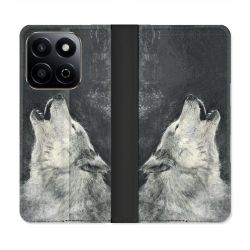 Housse cuir portefeuille Pour Honor 200 Smart 5G Animal Loup Hurlement