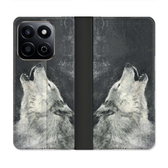 Housse cuir portefeuille Pour Honor 200 Smart 5G Animal Loup Hurlement