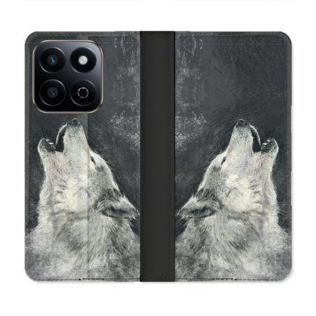 Housse cuir portefeuille Pour Honor 200 Smart 5G Animal Loup Hurlement
