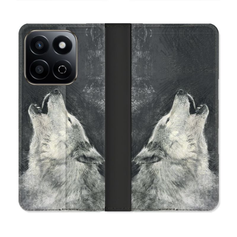 Housse cuir portefeuille Pour Honor 200 Smart 5G Animal Loup Hurlement