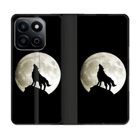 Housse cuir portefeuille Pour Honor 200 Smart 5G Animal Loup Noir