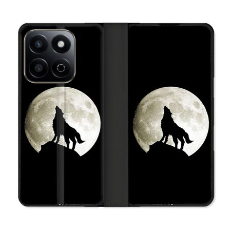 Housse cuir portefeuille Pour Honor 200 Smart 5G Animal Loup Noir