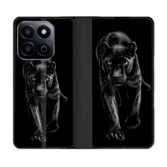 Housse cuir portefeuille Pour Honor 200 Smart 5G Animal Panthère Noire