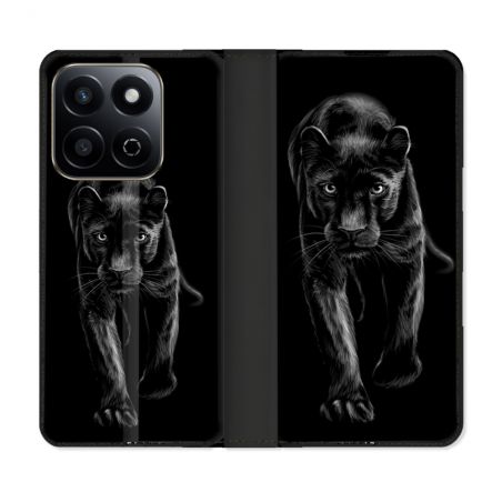 Housse cuir portefeuille Pour Honor 200 Smart 5G Animal Panthère Noire
