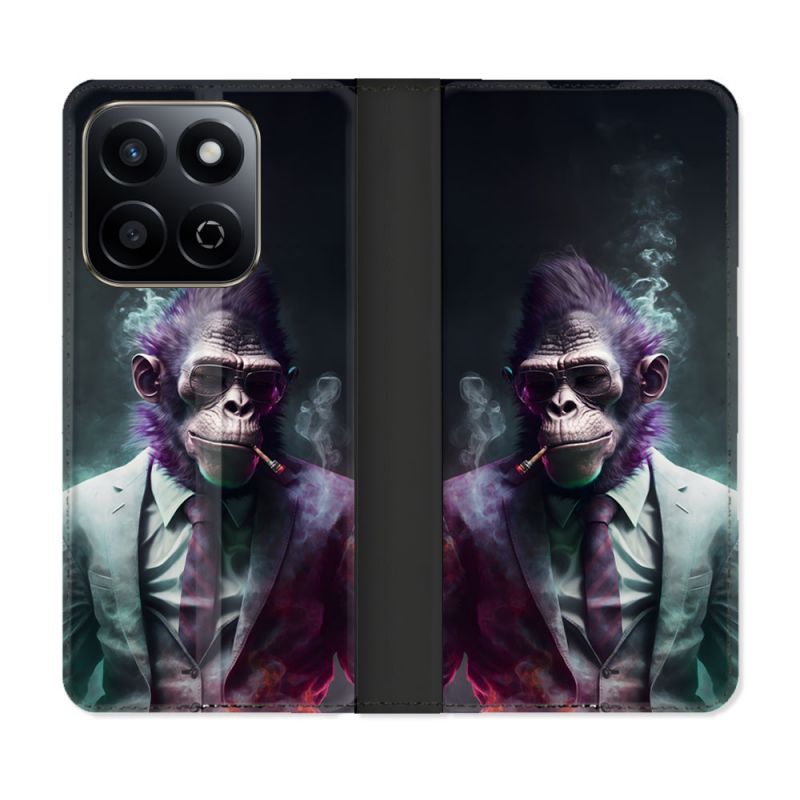 Housse cuir portefeuille Pour Honor 200 Smart 5G Animal Singe Business