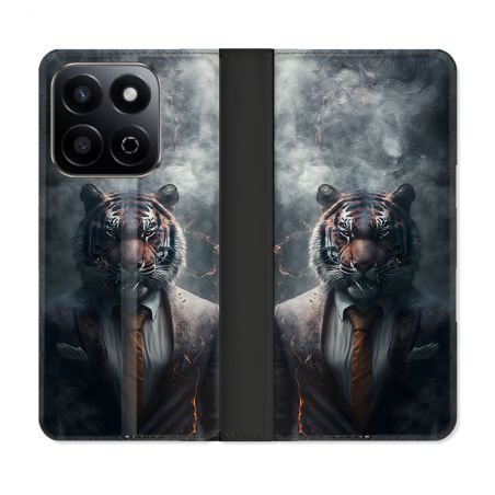 Housse cuir portefeuille Pour Honor 200 Smart 5G Animal Tigre Business