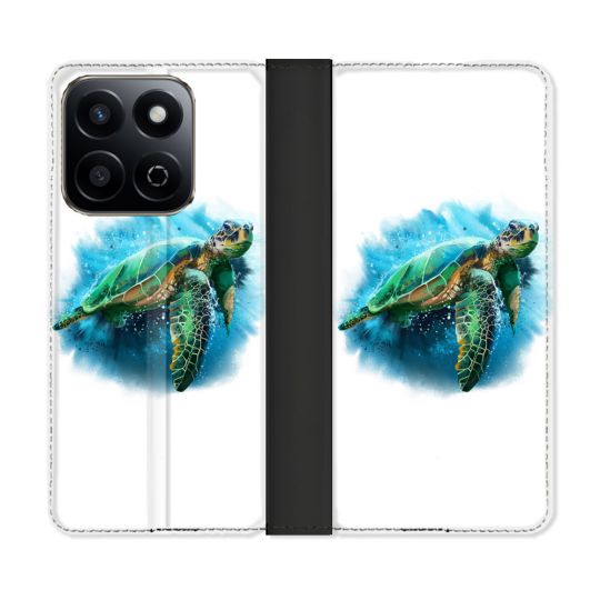 Housse cuir portefeuille Pour Honor 200 Smart 5G Animal Tortue Blanche multicolore