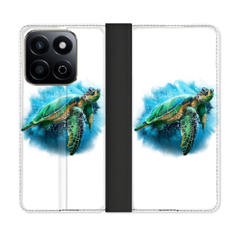 Housse cuir portefeuille Pour Honor 200 Smart 5G Animal Tortue Blanche multicolore