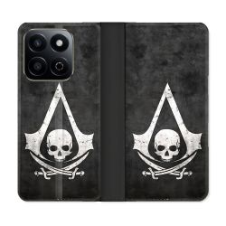 Housse cuir portefeuille Pour Honor 200 Smart 5G Assassin Creed Tete Mort