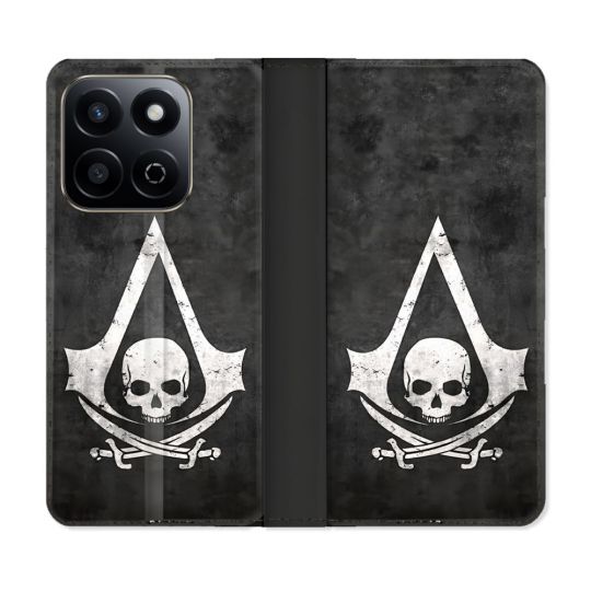 Housse cuir portefeuille Pour Honor 200 Smart 5G Assassin Creed Tete Mort