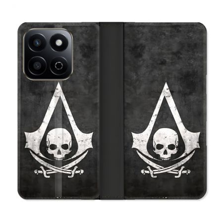 Housse cuir portefeuille Pour Honor 200 Smart 5G Assassin Creed Tete Mort