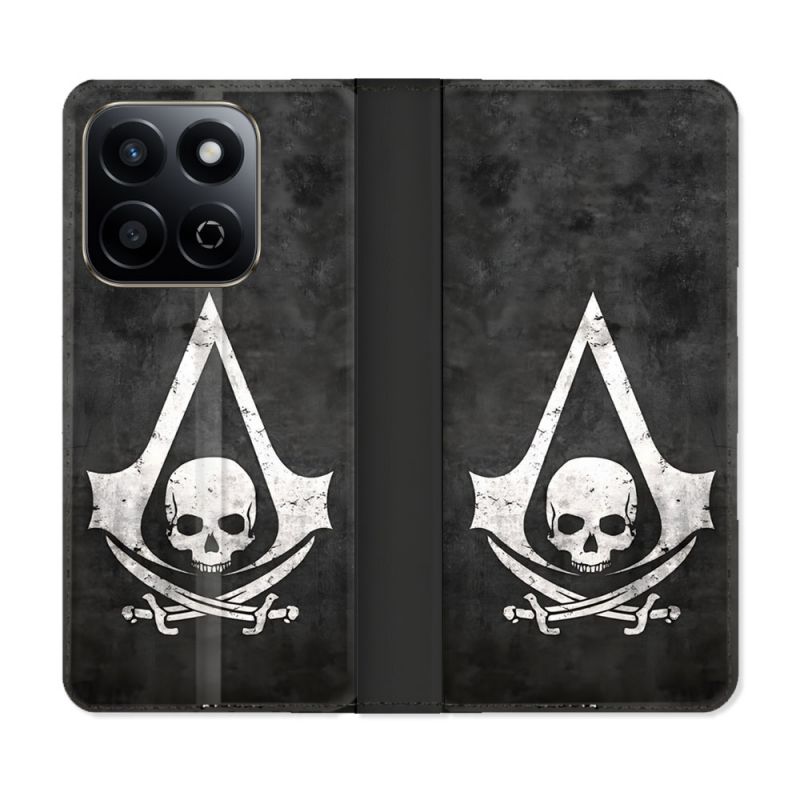 Housse cuir portefeuille Pour Honor 200 Smart 5G Assassin Creed Tete Mort