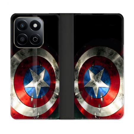 Housse cuir portefeuille Pour Honor 200 Smart 5G Captain America Bouclier