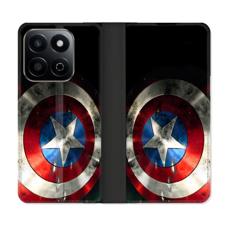 Housse cuir portefeuille Pour Honor 200 Smart 5G Captain America Bouclier