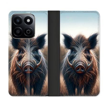 Housse cuir portefeuille Pour Honor 200 Smart 5G Chasse Sanglier Attaque