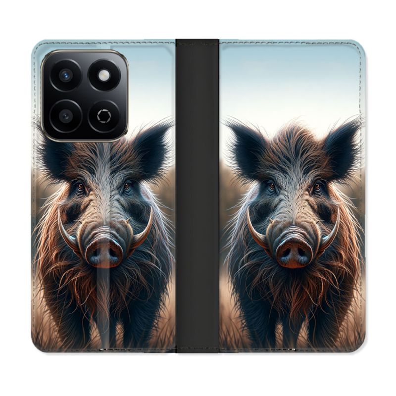 Housse cuir portefeuille Pour Honor 200 Smart 5G Chasse Sanglier Attaque
