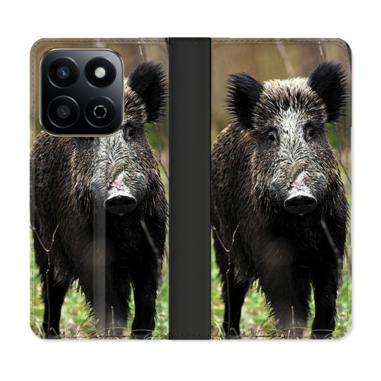Housse cuir portefeuille Pour Honor 200 Smart 5G Chasse Sanglier bois