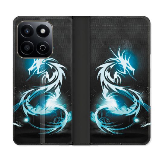 Housse cuir portefeuille Pour Honor 200 Smart 5G Fantastique Dragon Bleu