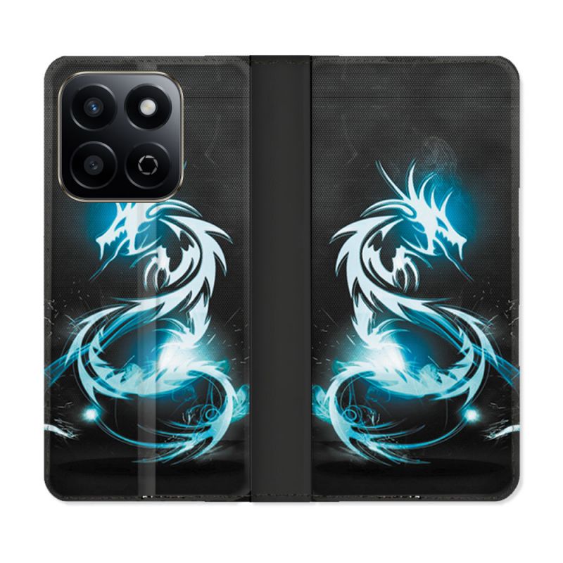 Housse cuir portefeuille Pour Honor 200 Smart 5G Fantastique Dragon Bleu