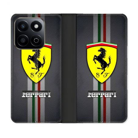 Housse cuir portefeuille Pour Honor 200 Smart 5G Ferrari Carbone