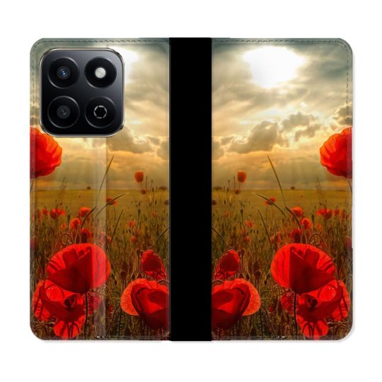 Housse cuir portefeuille Pour Honor 200 Smart 5G Fleur Coquelicot
