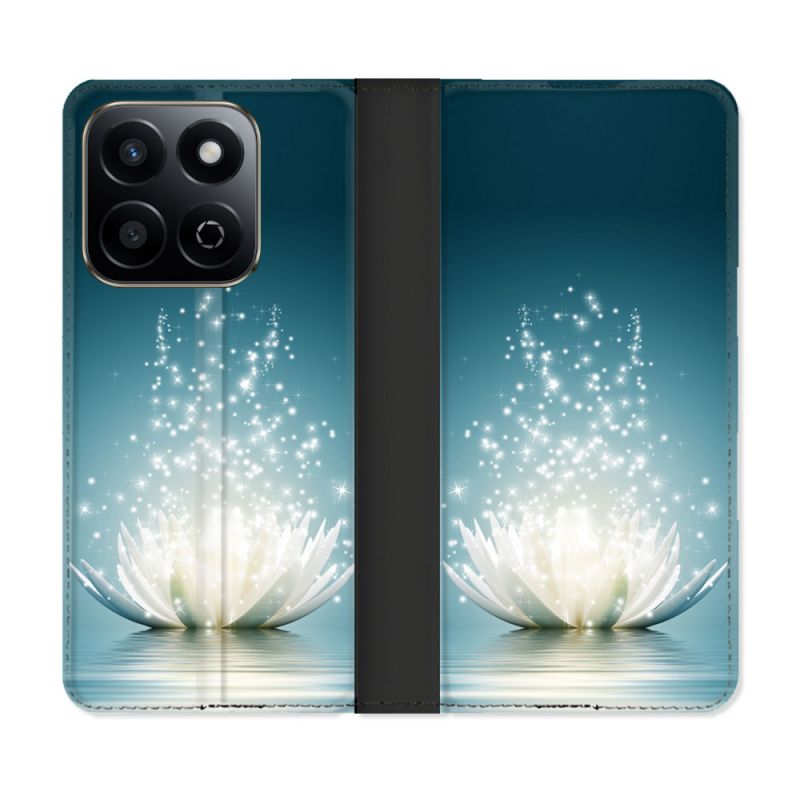 Housse cuir portefeuille Pour Honor 200 Smart 5G Fleur Lotus Blanc