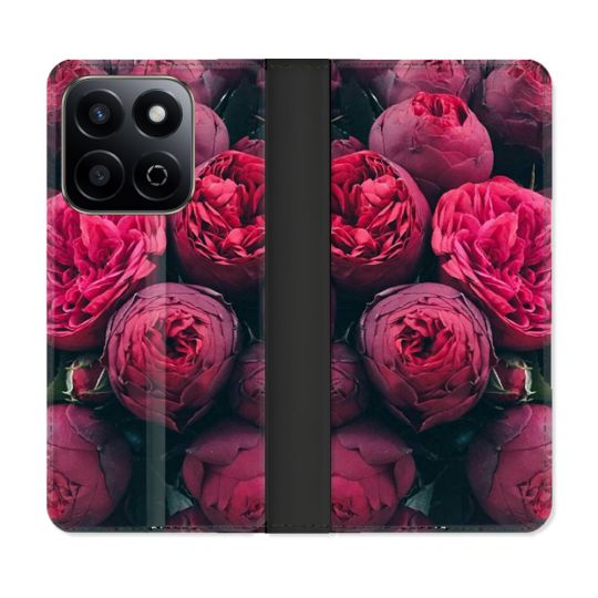 Housse cuir portefeuille Pour Honor 200 Smart 5G Fleur Pivoine