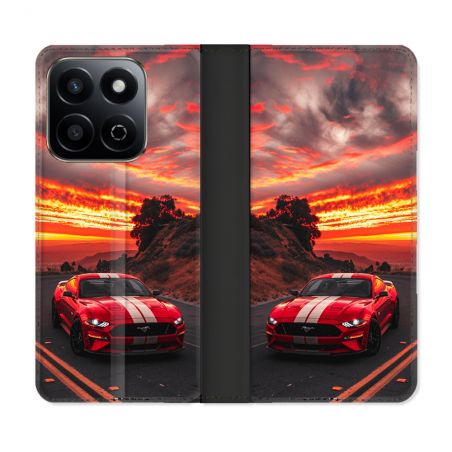 Housse cuir portefeuille Pour Honor 200 Smart 5G Ford Mustang GT500 Rouge
