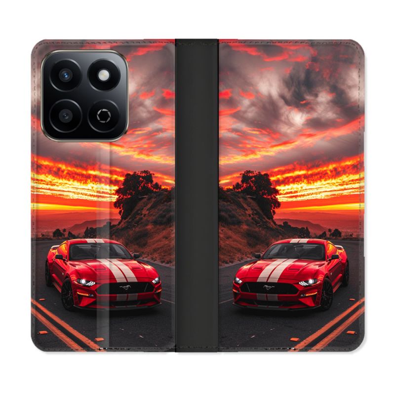 Housse cuir portefeuille Pour Honor 200 Smart 5G Ford Mustang GT500 Rouge