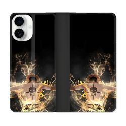 Housse cuir portefeuille Pour Iphone 17 Manga One Piece Ace Noir