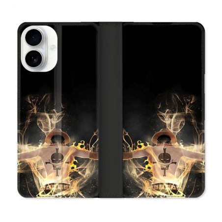 Housse cuir portefeuille Pour Iphone 17 Manga One Piece Ace Noir