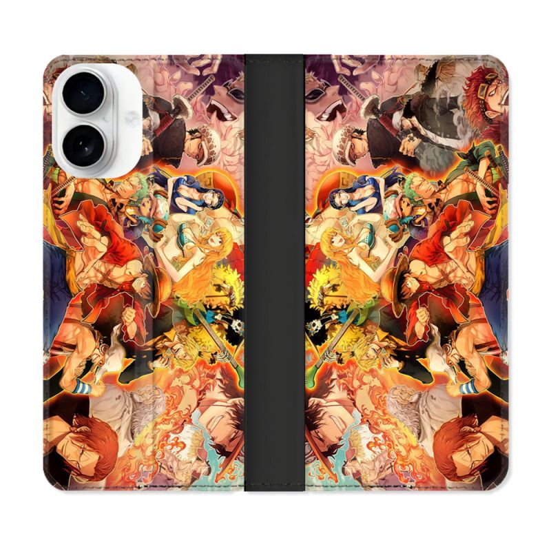 Housse cuir portefeuille Pour Iphone 17 Manga One Piece Nakama