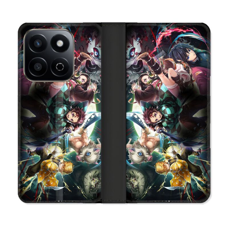 Housse cuir portefeuille Pour Honor 200 Smart 5G Manga Demon Slayer Groupe