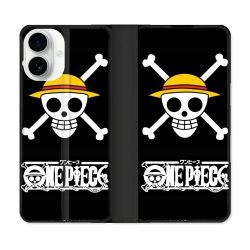 Housse cuir portefeuille Pour Iphone 17 Manga One Piece Tete de Mort