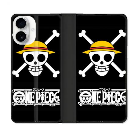 Housse cuir portefeuille Pour Iphone 17 Manga One Piece Tete de Mort