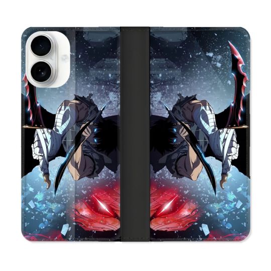 Housse cuir portefeuille Pour Iphone 17 Manga Solo Leveling Sung Epee