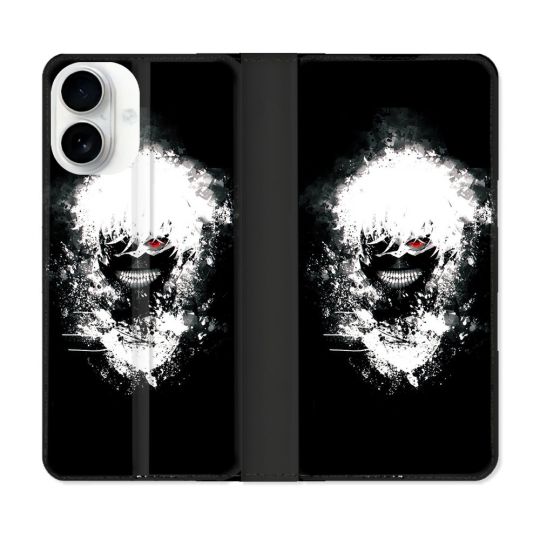 Housse cuir portefeuille Pour Iphone 17 Manga Tokyo Ghoul Kaneki Tag