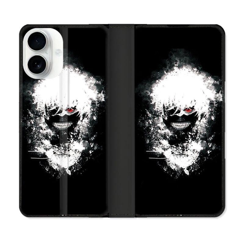 Housse cuir portefeuille Pour Iphone 17 Manga Tokyo Ghoul Kaneki Tag