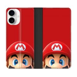 Housse cuir portefeuille Pour Iphone 17 Mario Rouge
