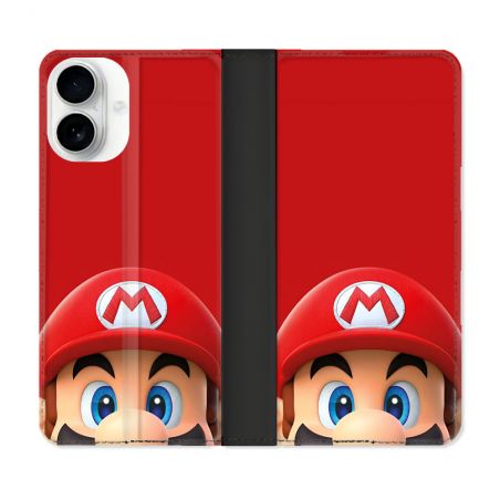 Housse cuir portefeuille Pour Iphone 17 Mario Rouge