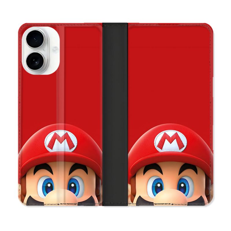 Housse cuir portefeuille Pour Iphone 17 Mario Rouge