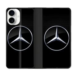 Housse cuir portefeuille Pour Iphone 17 Mercedes Carbone